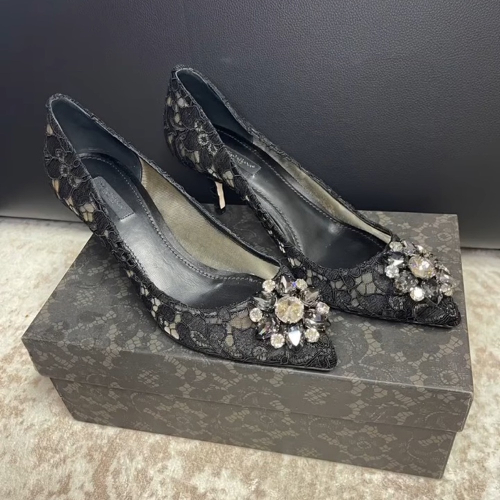 Dolce & Gabbana Black Lace Heels with Crystal Embellishments - Picture 8 of 12